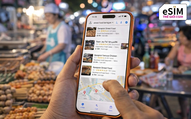 Kết nối eSIM 17 giúp hành trình ăn sập Bangkok luôn mượt mà và chủ động.